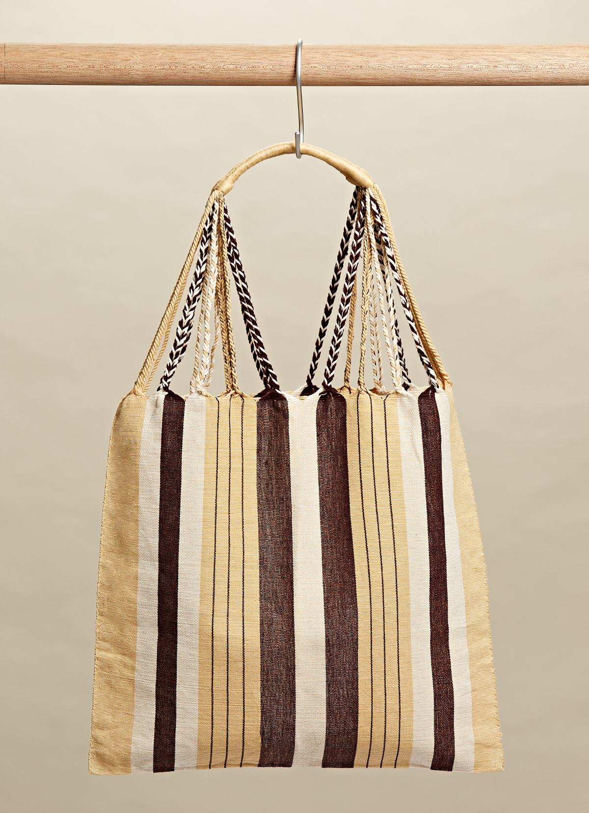 墨西哥腰機技藝手工腰織吊床包-2294WB-41X39cm-白黃黑線條