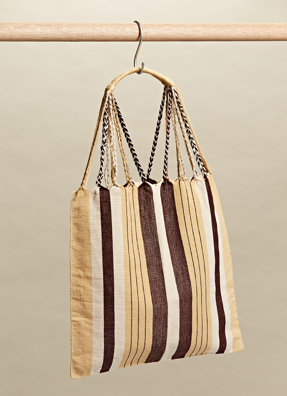 墨西哥腰機技藝手工腰織吊床包-2294WB-41X39cm-白黃黑線條