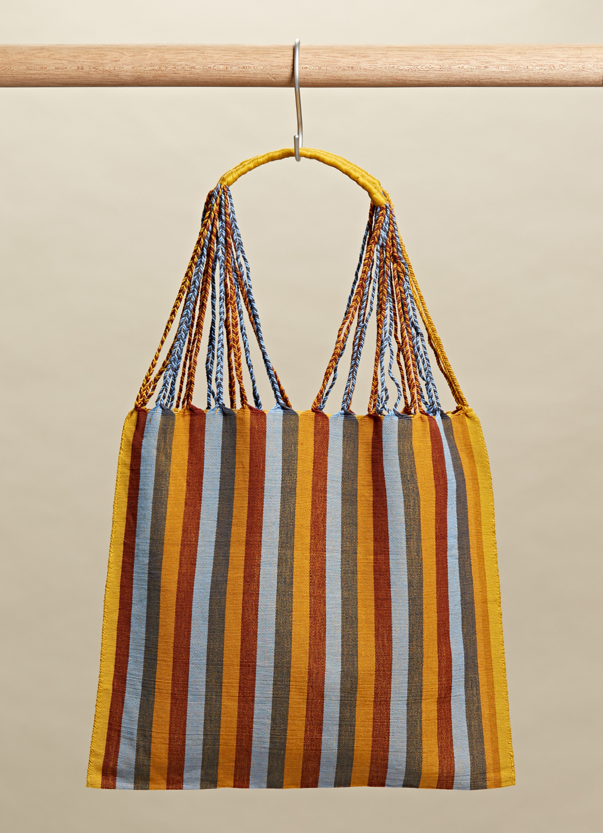 墨西哥腰機技藝手工腰織吊床包-2294WB-41X39cm-黃藍紅線條