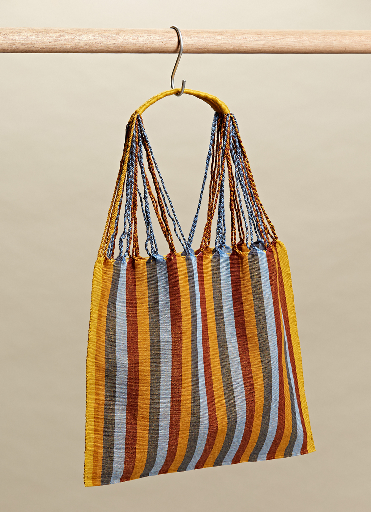 墨西哥腰機技藝手工腰織吊床包-2294WB-41X39cm-黃藍紅線條