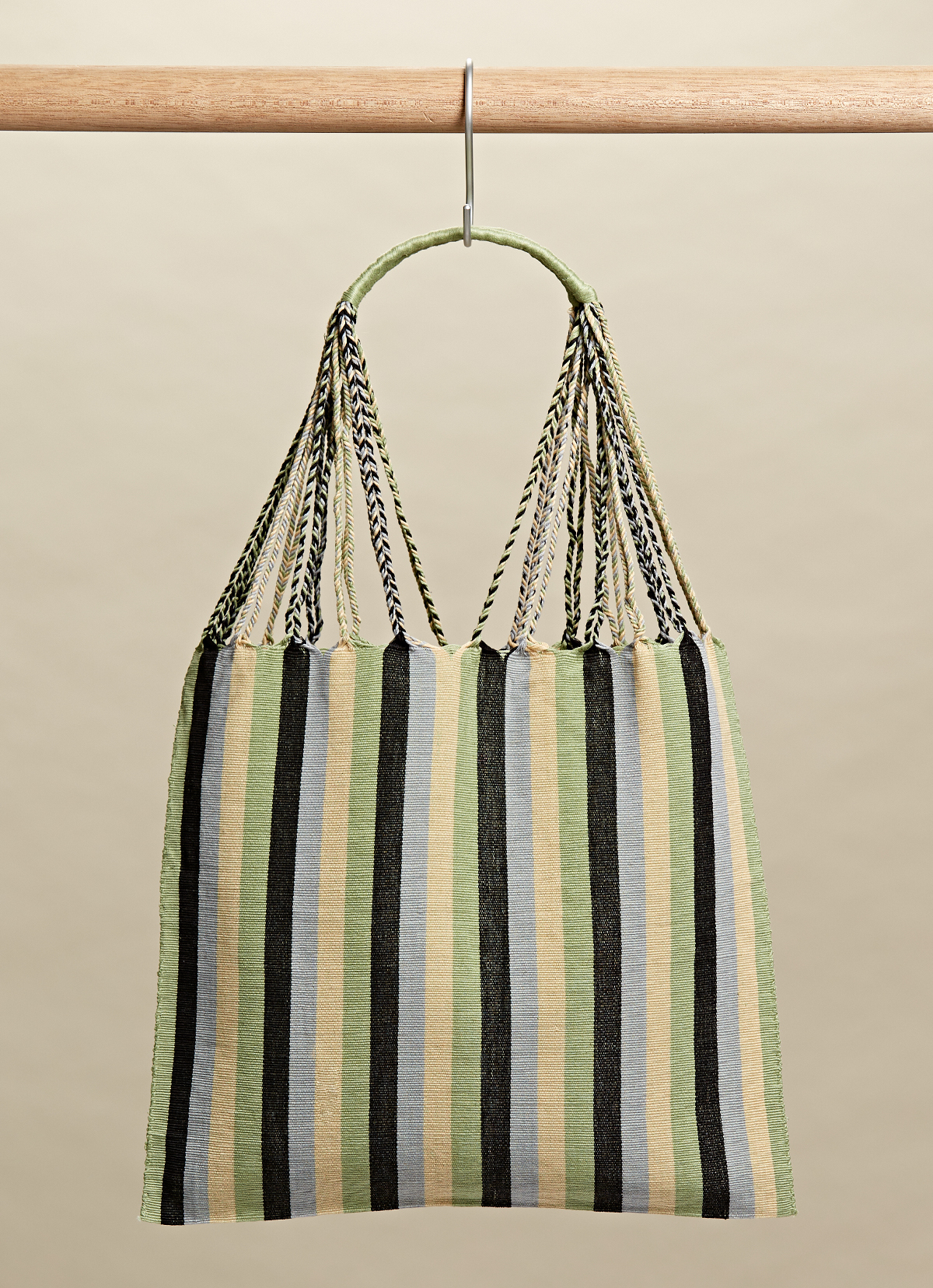 墨西哥腰機技藝手工腰織吊床包-2294WB-41X39cm-藍灰黃線條