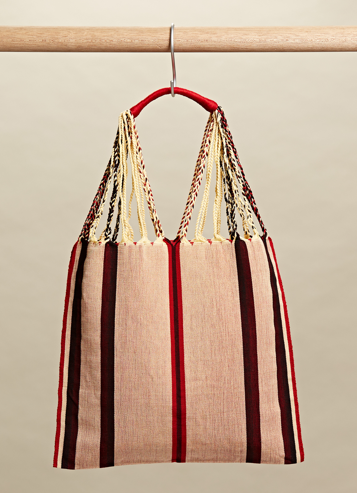 墨西哥腰機技藝手工腰織吊床包-2294WB-41X39cm-駝紅線條