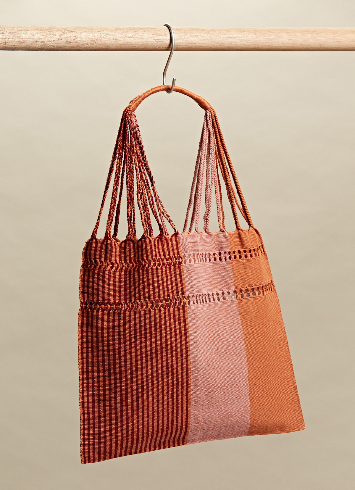 墨西哥腰機技藝手工腰織吊床包-2294WB-41X39cm-紅粉線條