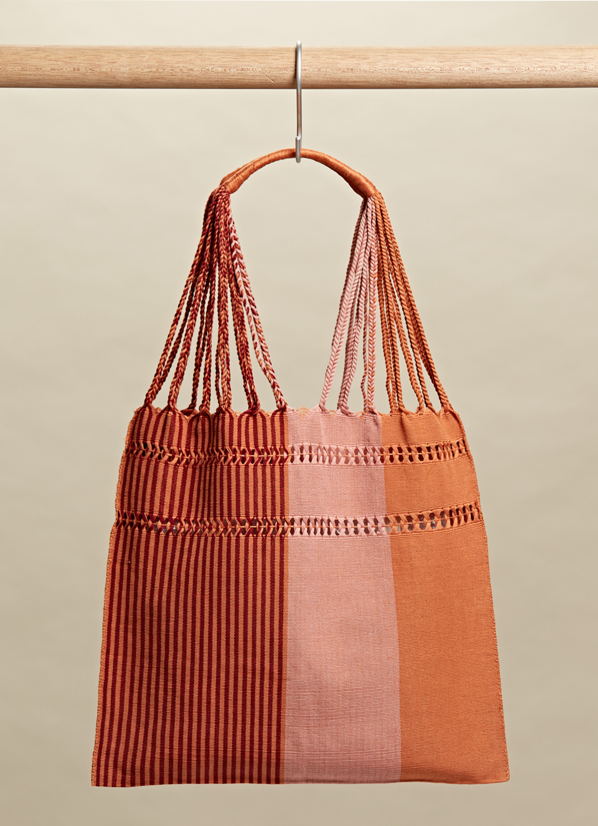 墨西哥腰機技藝手工腰織吊床包-2294WB-41X39cm-紅粉線條
