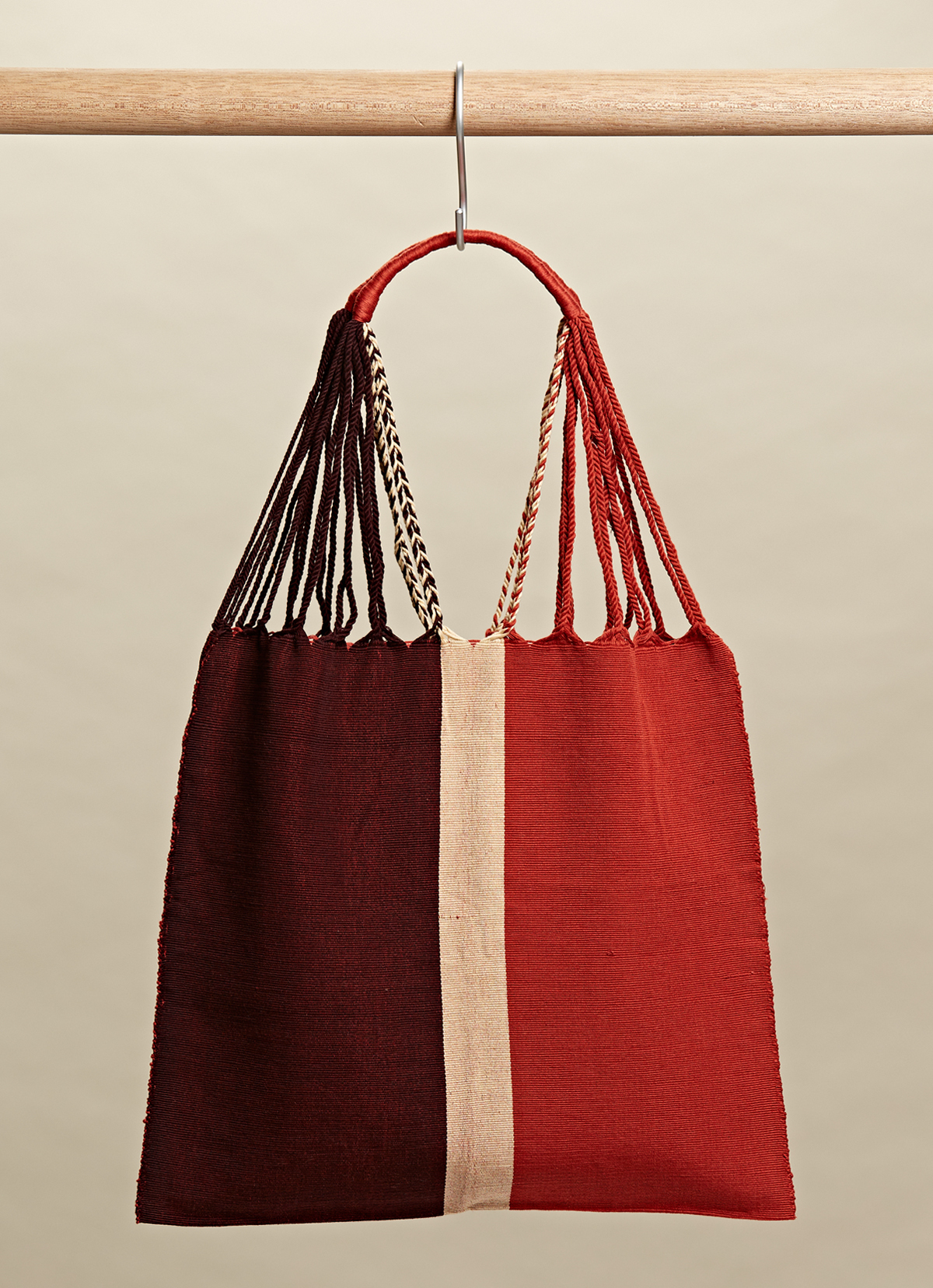 墨西哥腰機技藝手工腰織吊床包-2294WB-41X39cm-橘紅白線條