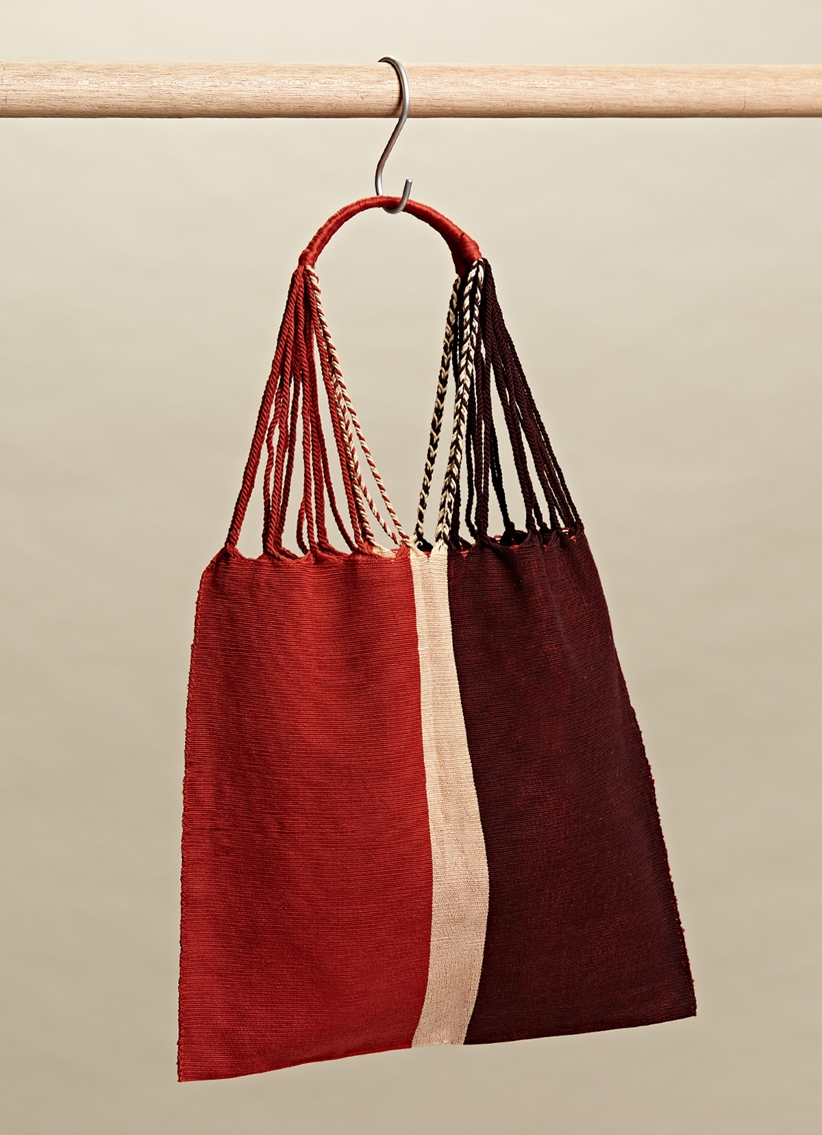 墨西哥腰機技藝手工腰織吊床包-2294WB-41X39cm-橘紅白線條