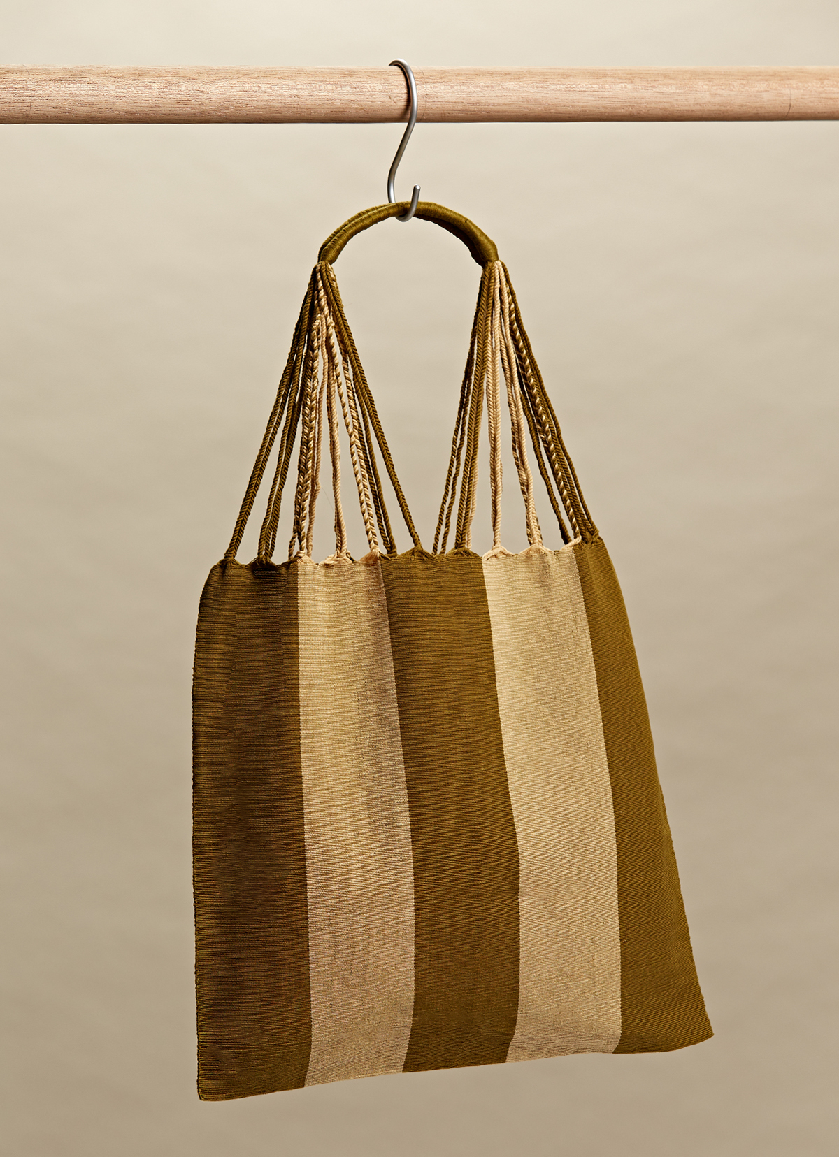 墨西哥腰機技藝手工腰織吊床包-2294WB-41X39cm-橄欖綠線條