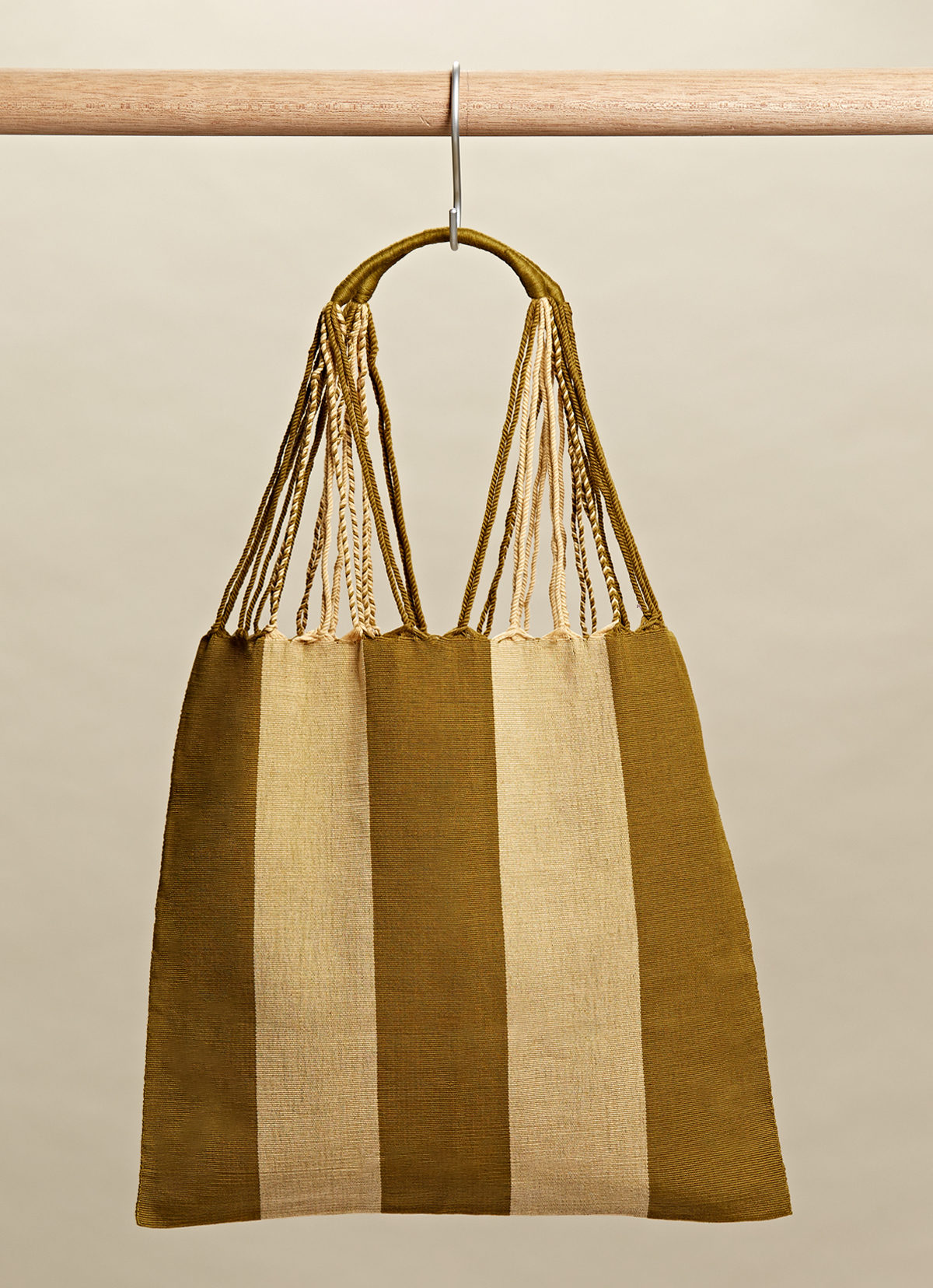 墨西哥腰機技藝手工腰織吊床包-2294WB-41X39cm-橄欖綠線條