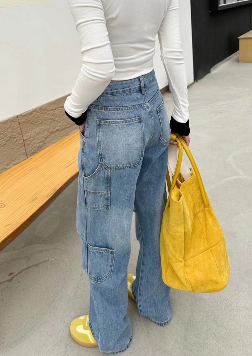 厚磅牛仔工裝落地褲