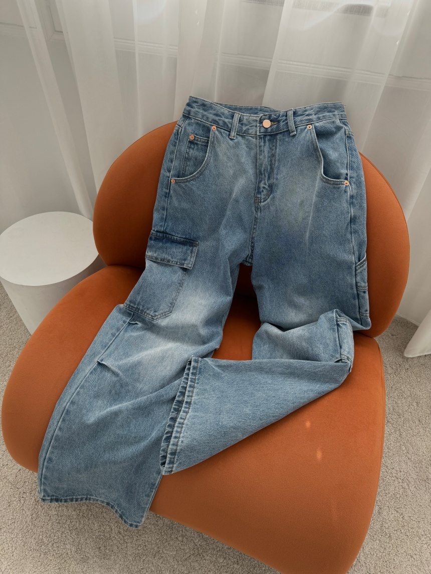 厚磅牛仔工裝落地褲