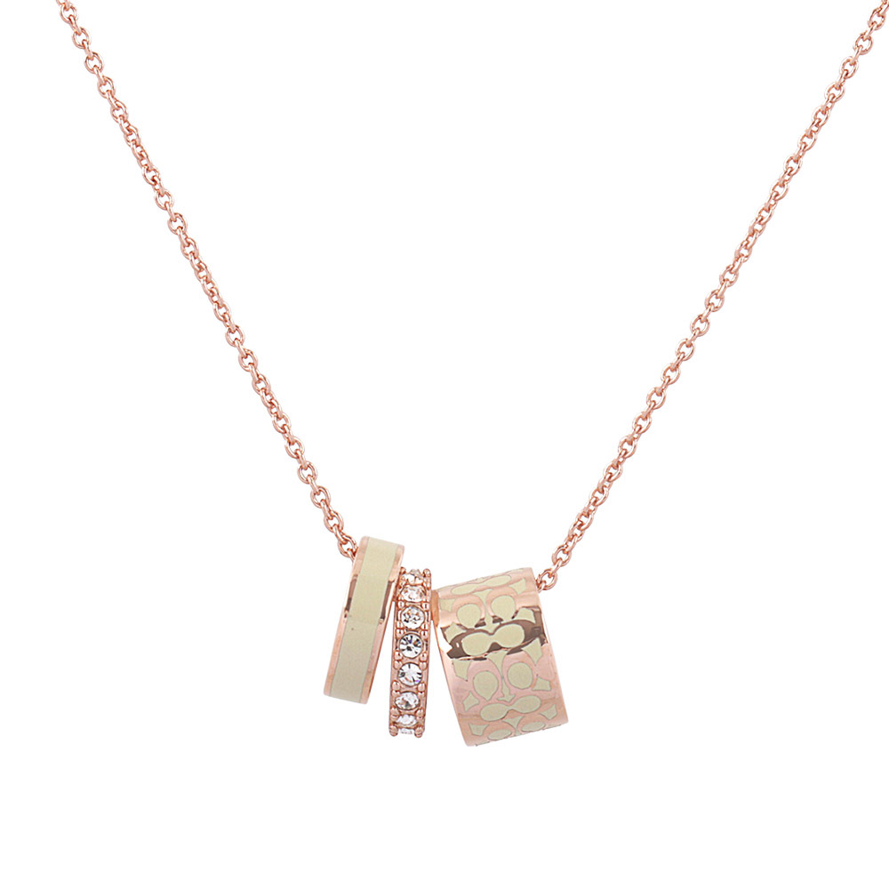 【COACH】Logo版滿/琺瑯/玻璃水鑽三圓環項鍊(金色/白色) C9446 OZA