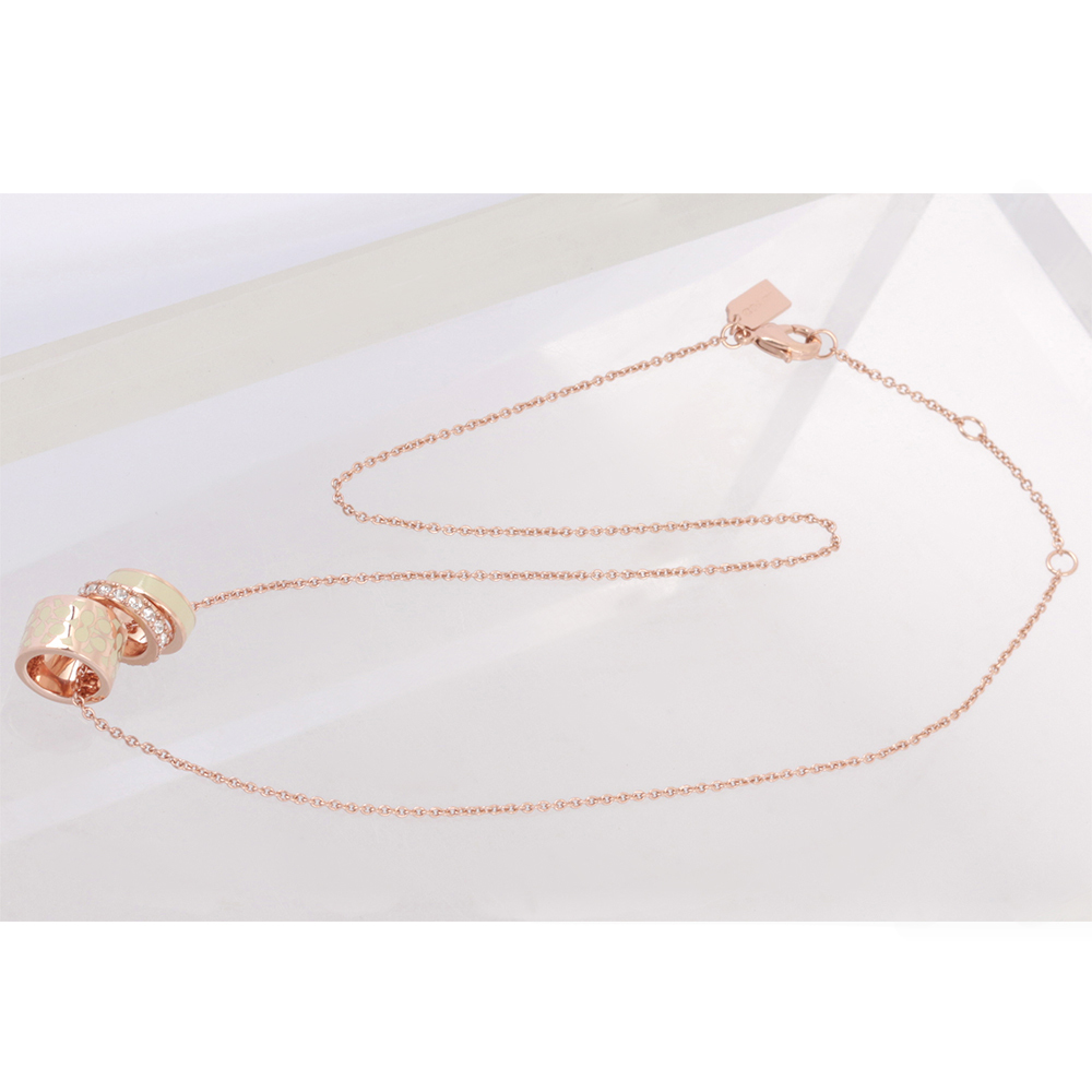 【COACH】Logo版滿/琺瑯/玻璃水鑽三圓環項鍊(金色/白色) C9446 OZA