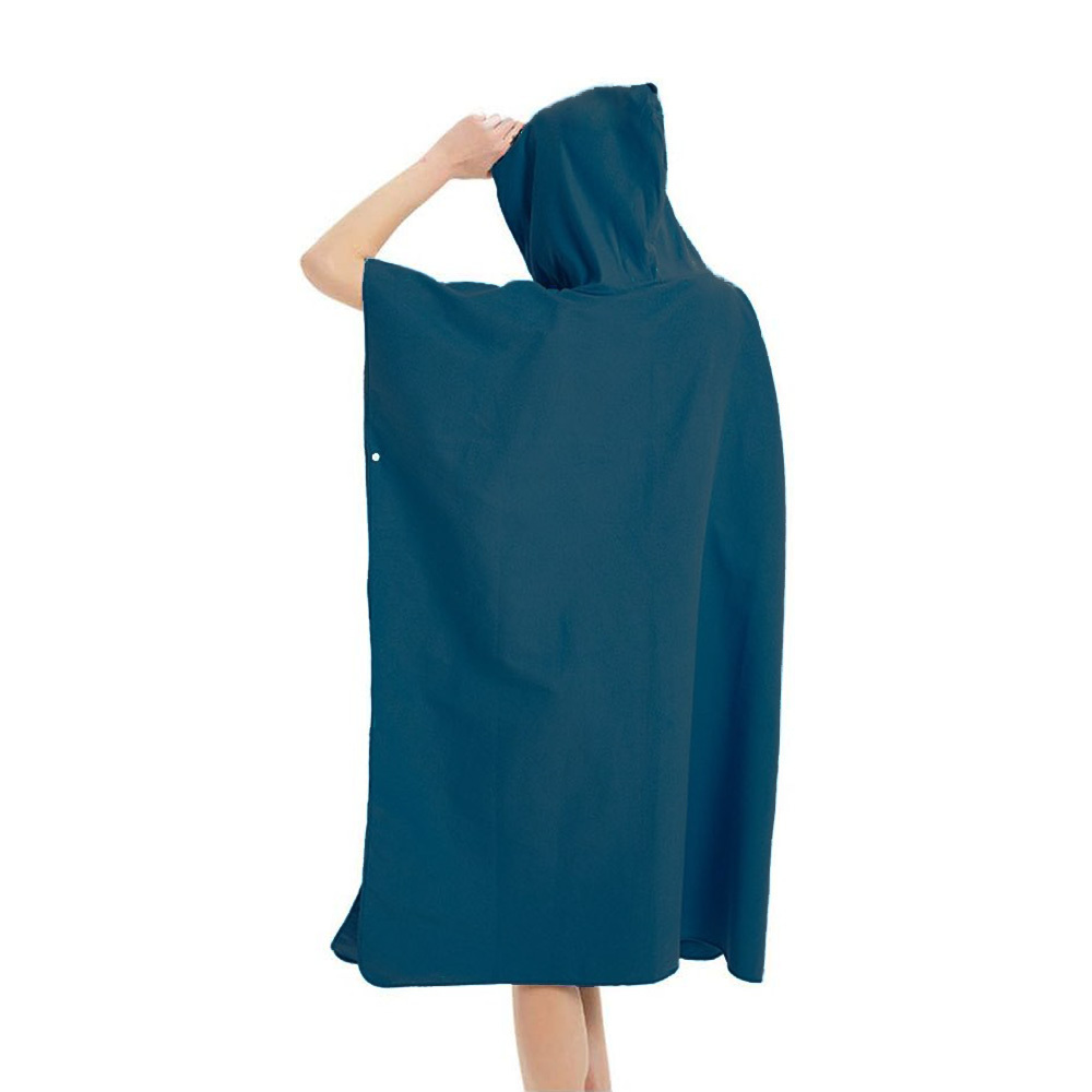 純色微纖維吸水毛巾斗蓬 - 深藍