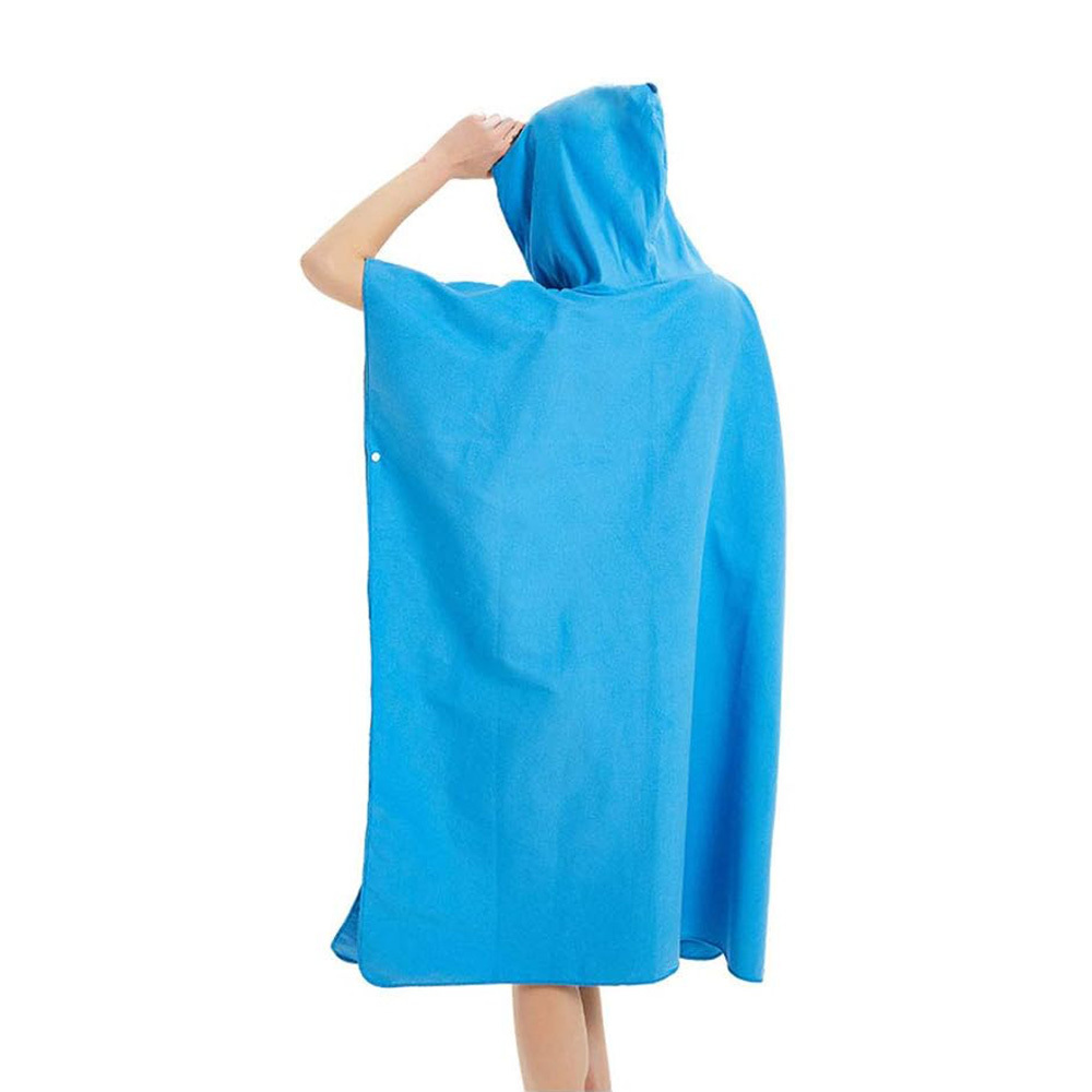 純色微纖維吸水毛巾斗蓬 - 藍