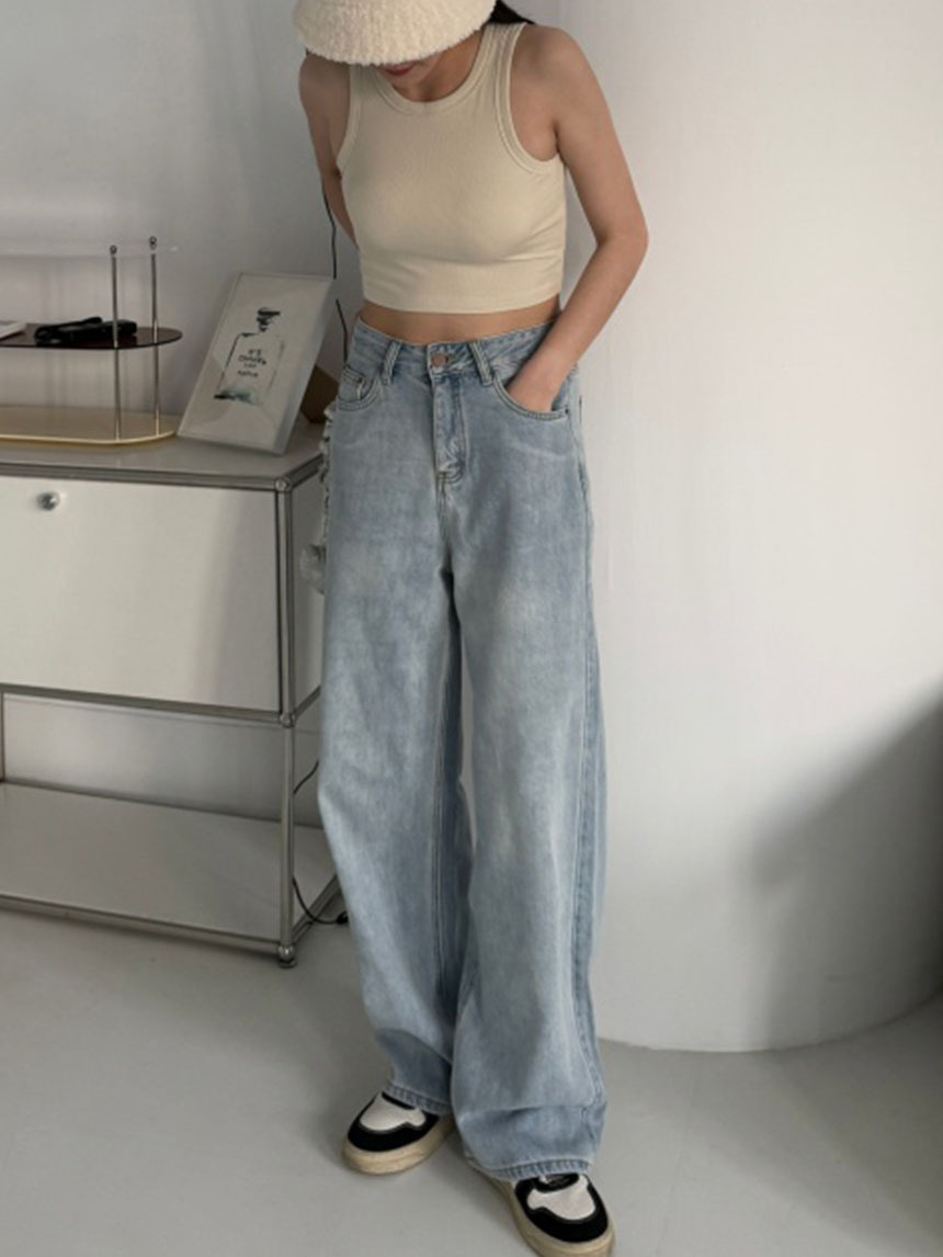 水洗感牛仔落地褲*3色