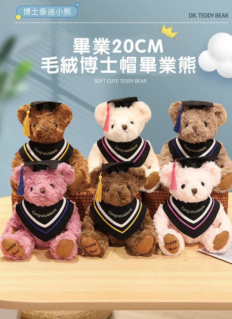 畢業20CM毛絨博士帽畢業熊 AS1827