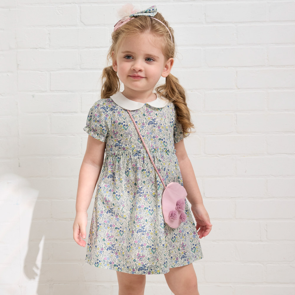 PIPPY優雅小碎花棉麻棉質連衣裙洋裝 紫