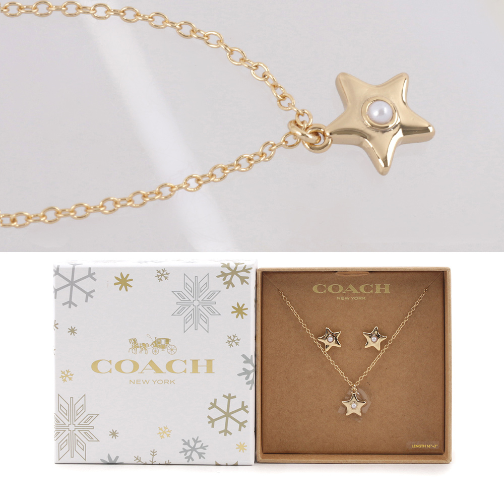 【COACH】水鑽鑲飾星星造型項鍊+耳環組(金色) CO295 GLD