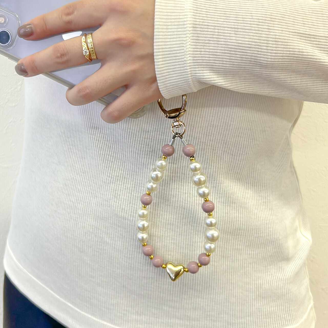 【日本製】匠人手工串珠手機帶掛繩 (粉色款)