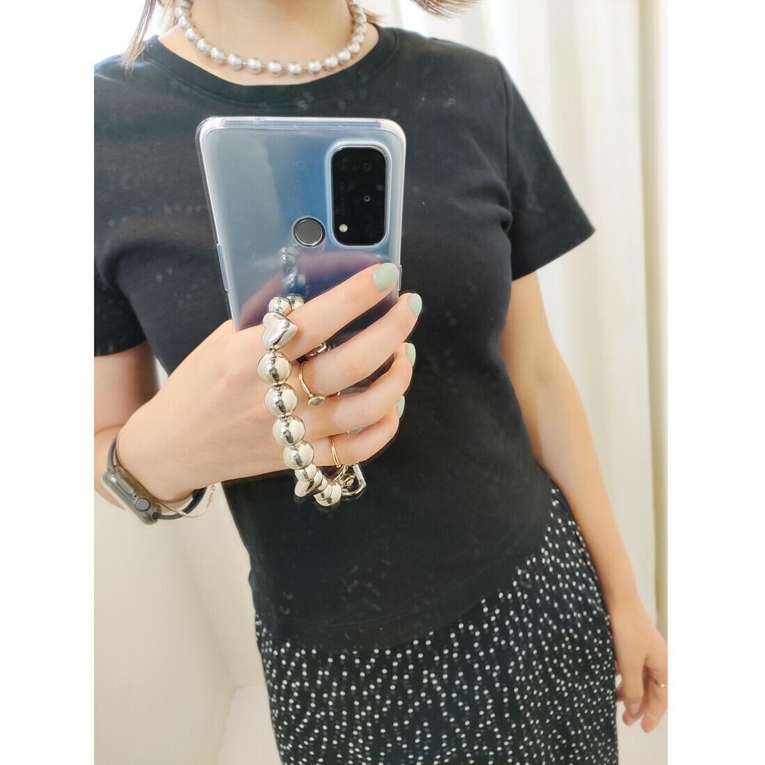 【日本製】匠人手工串珠手機帶掛繩 (銀珠款)