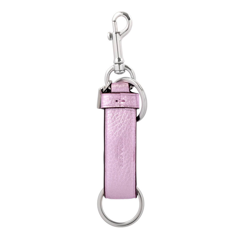 【COACH】轉釦設計金屬色荔枝皮革吊飾/鑰匙圈(丁香紫) CP616 SVMP3