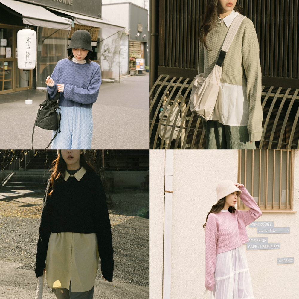 3D plaid short knitted sweater six colors【01071166】in stock+pre-order