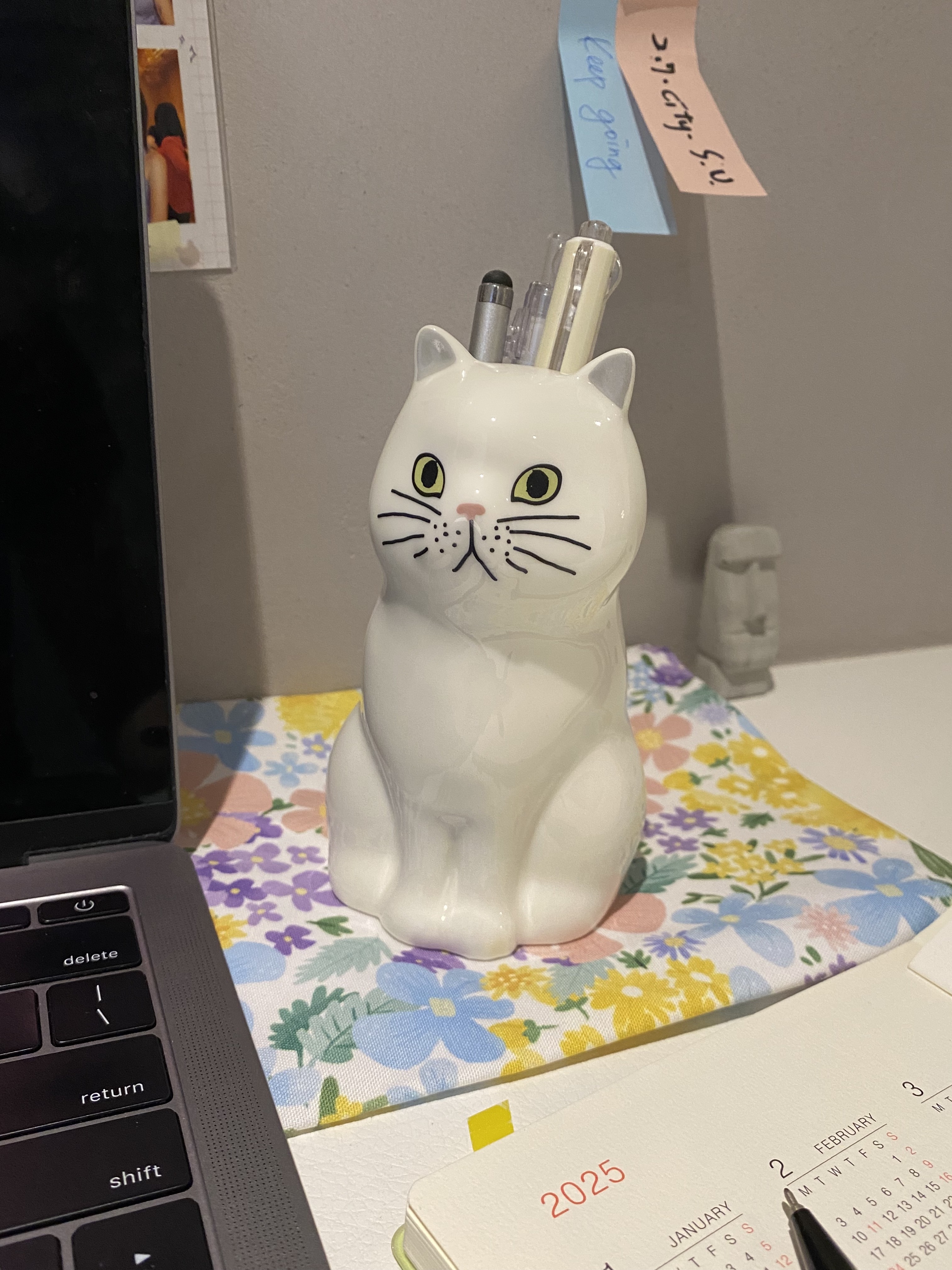 SETO CRAFT 貓咪造型花器/筆座- 白貓