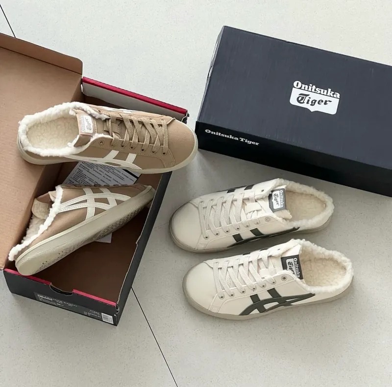 【Onitsuka Tiger】代購 鬼冢虎 懶人鞋 懶人拖 毛毛懶人鞋 復古懶人鞋 米白 駝色