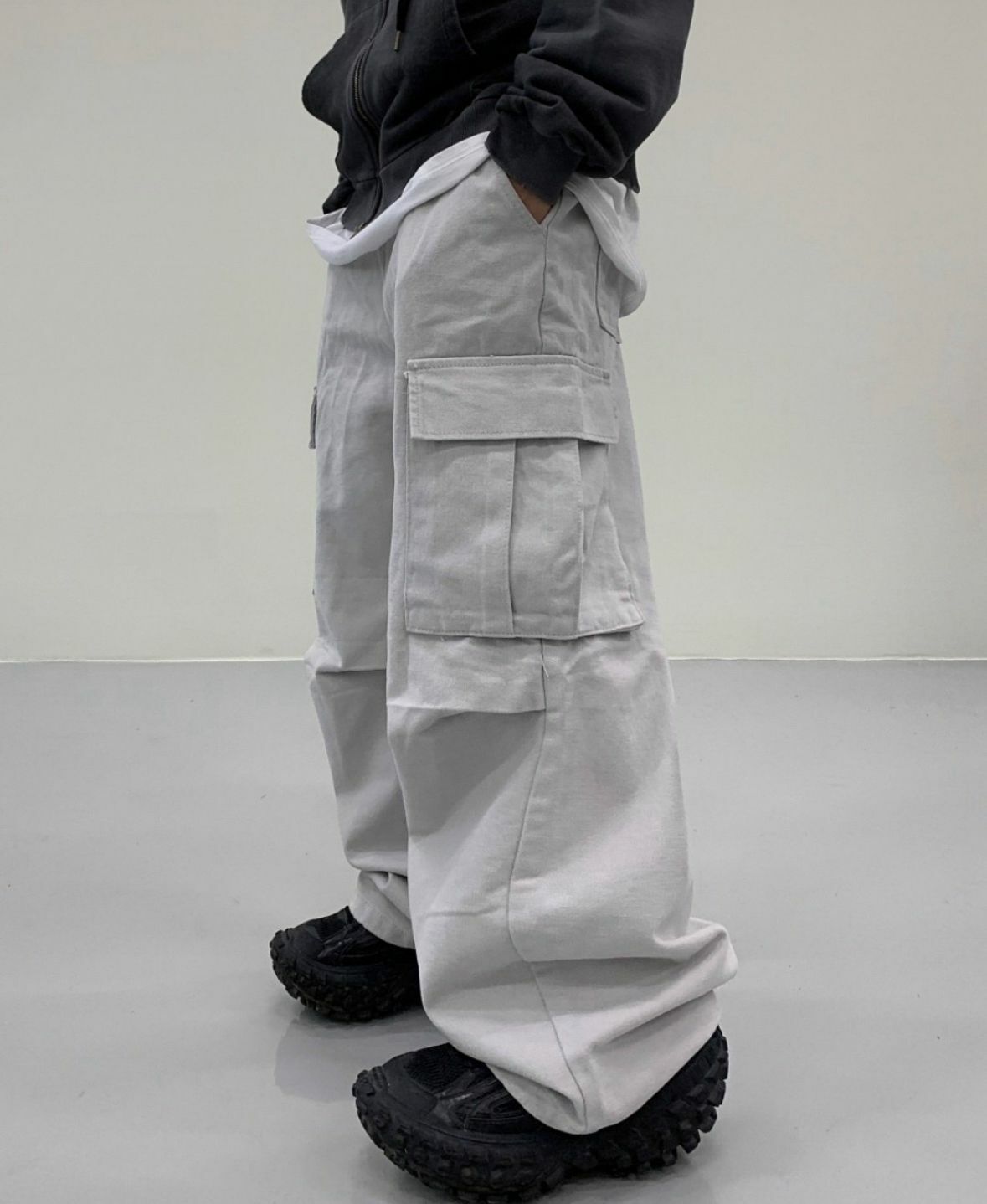 淨色可束腳工裝鬆身褲 P2702