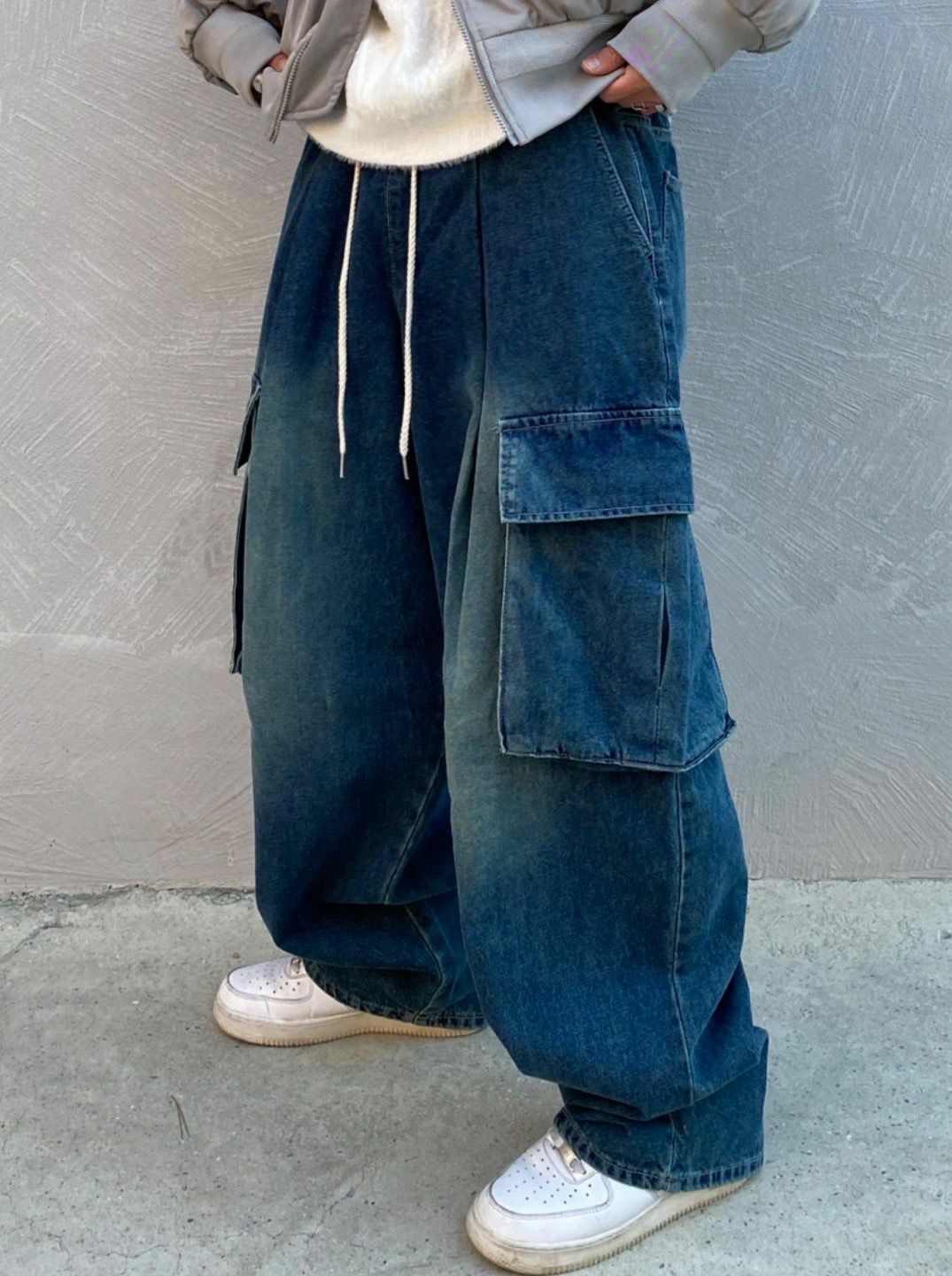 洗水工裝鬆身牛仔褲 P2696