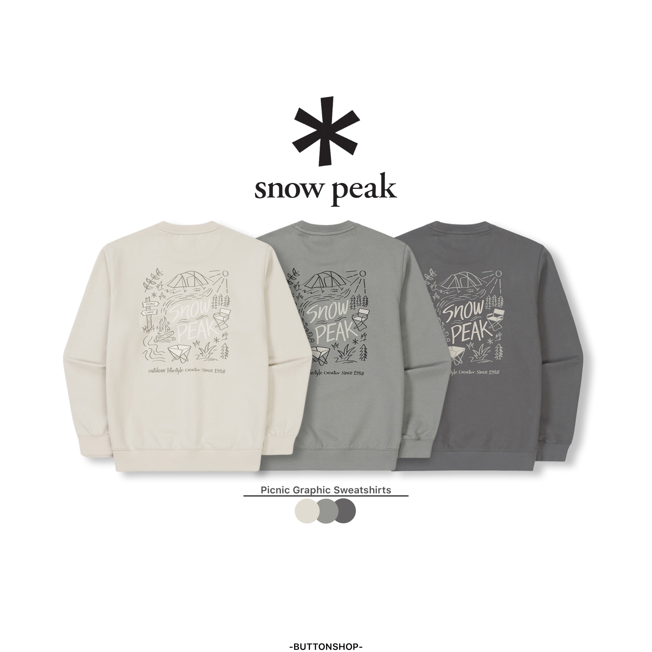 【現貨零碼折扣】snow peak picnic graphic sweatshirts  戶外野餐大學Ｔ S24SUFHT52