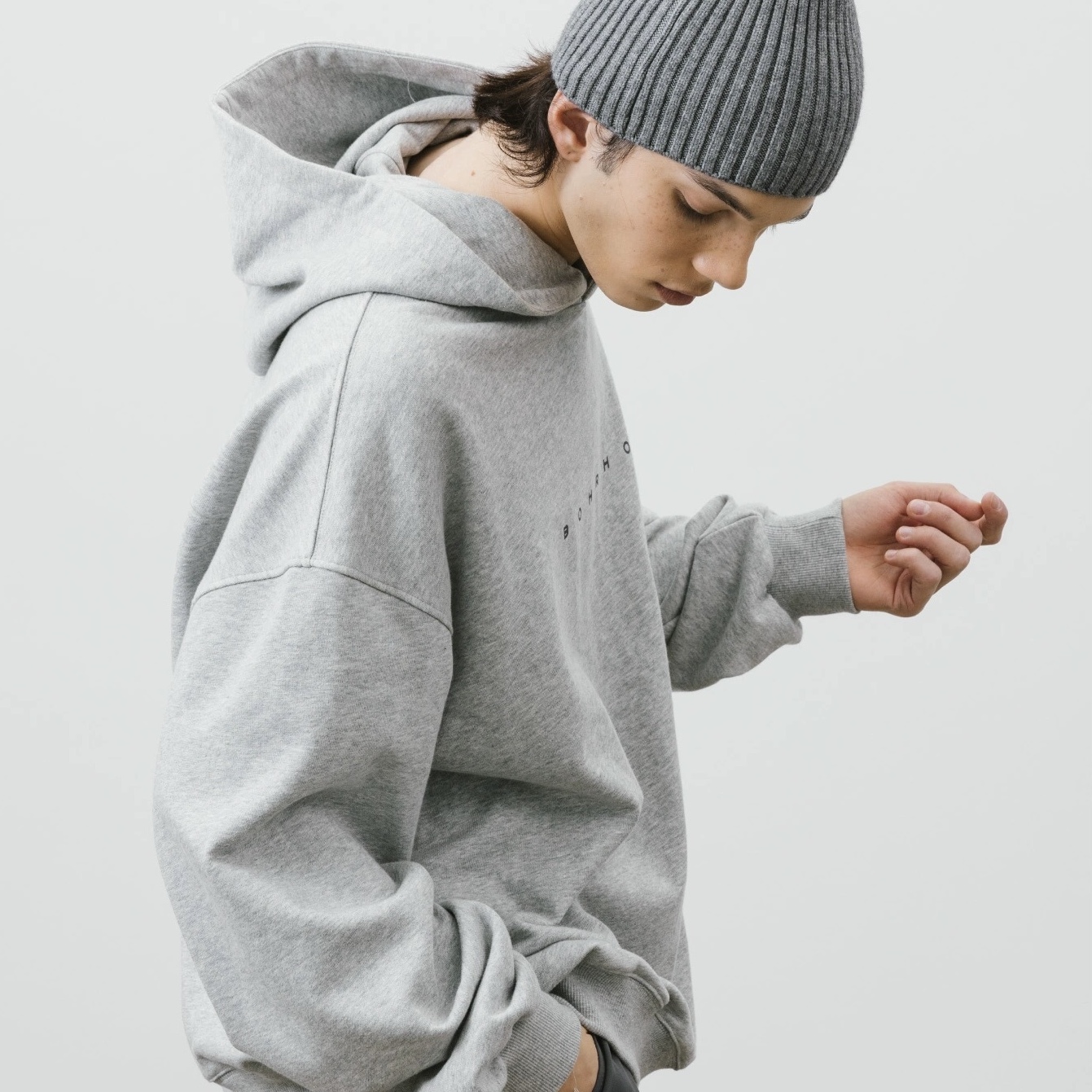 【現貨】BOHRHOO 24SS 帽Tee 長袖 極簡 字母 印花 花灰