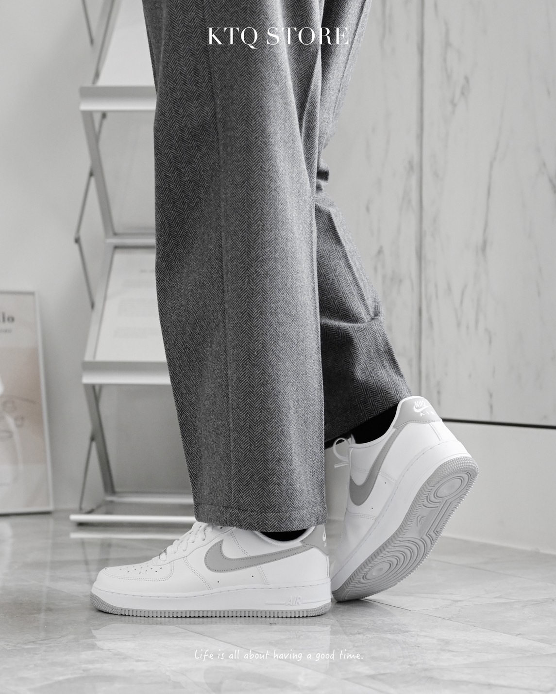 KTQ STORE ‧ NIKE AIR FORCE 1 07 白灰 復古 AF1 男鞋 FJ4146-100