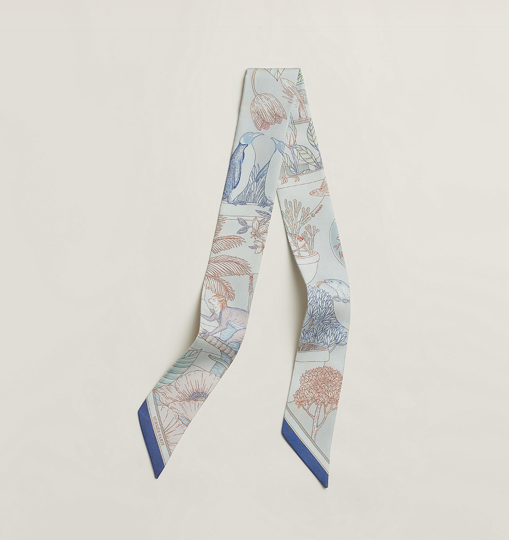 HERMES Precious Paradise Twilly Rose Gris Perle / Bleu Vif / Rose Pâle (BLEU)