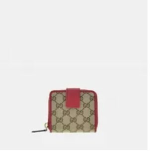 [S] GUCCI GG MONOGRAM COMPACT WALLET,KHAKI/RED, 346056KY9LG-8606 (SGC37)