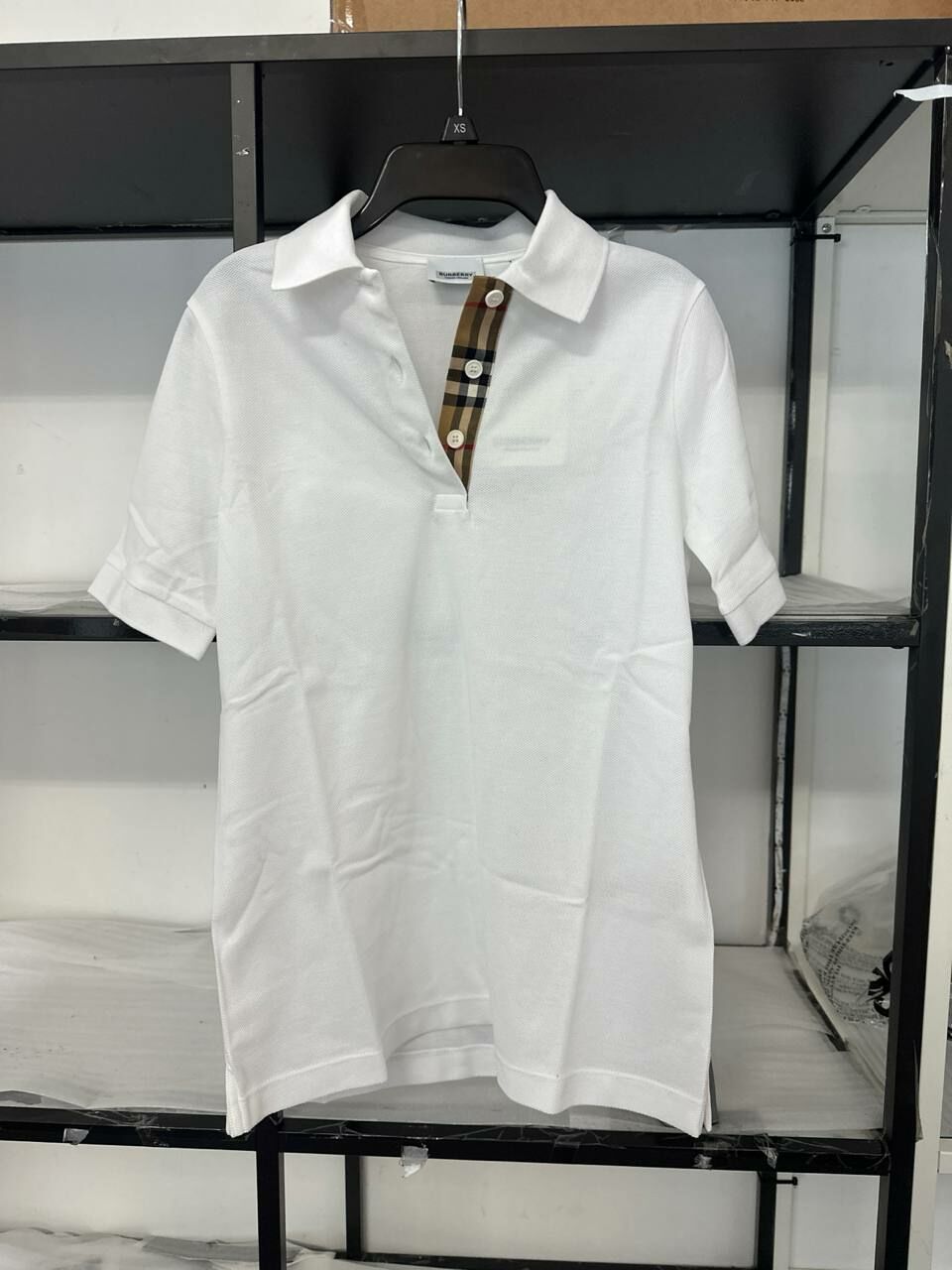 [S] BURBERRY POLO SHIRT MALLECO CHK ORG,WHITE, 80739321005 (SB124)