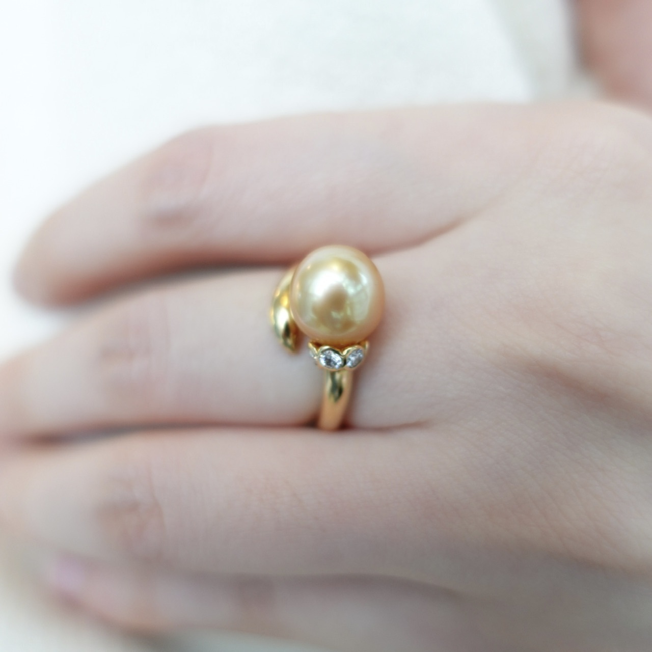 18K金南洋金珠鑲嵌鑽石戒指 (9mm)