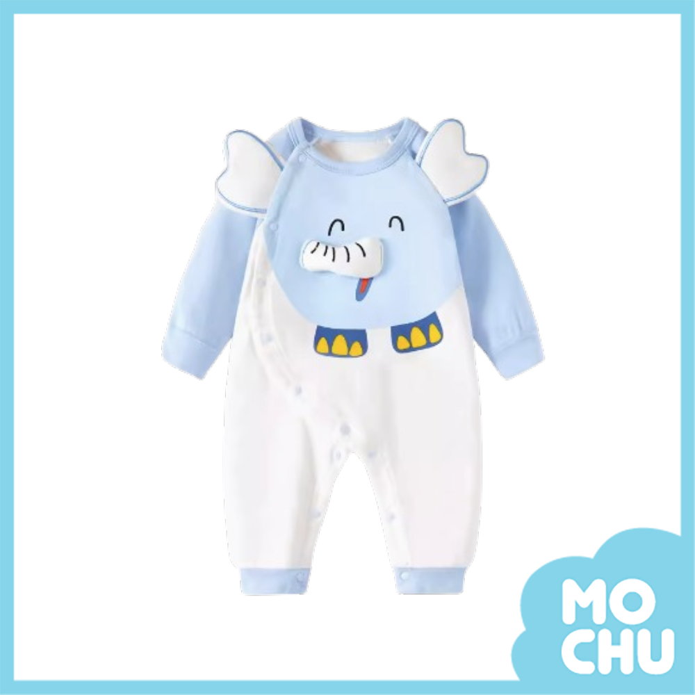 大耳朵藍色小象長袖連身衣