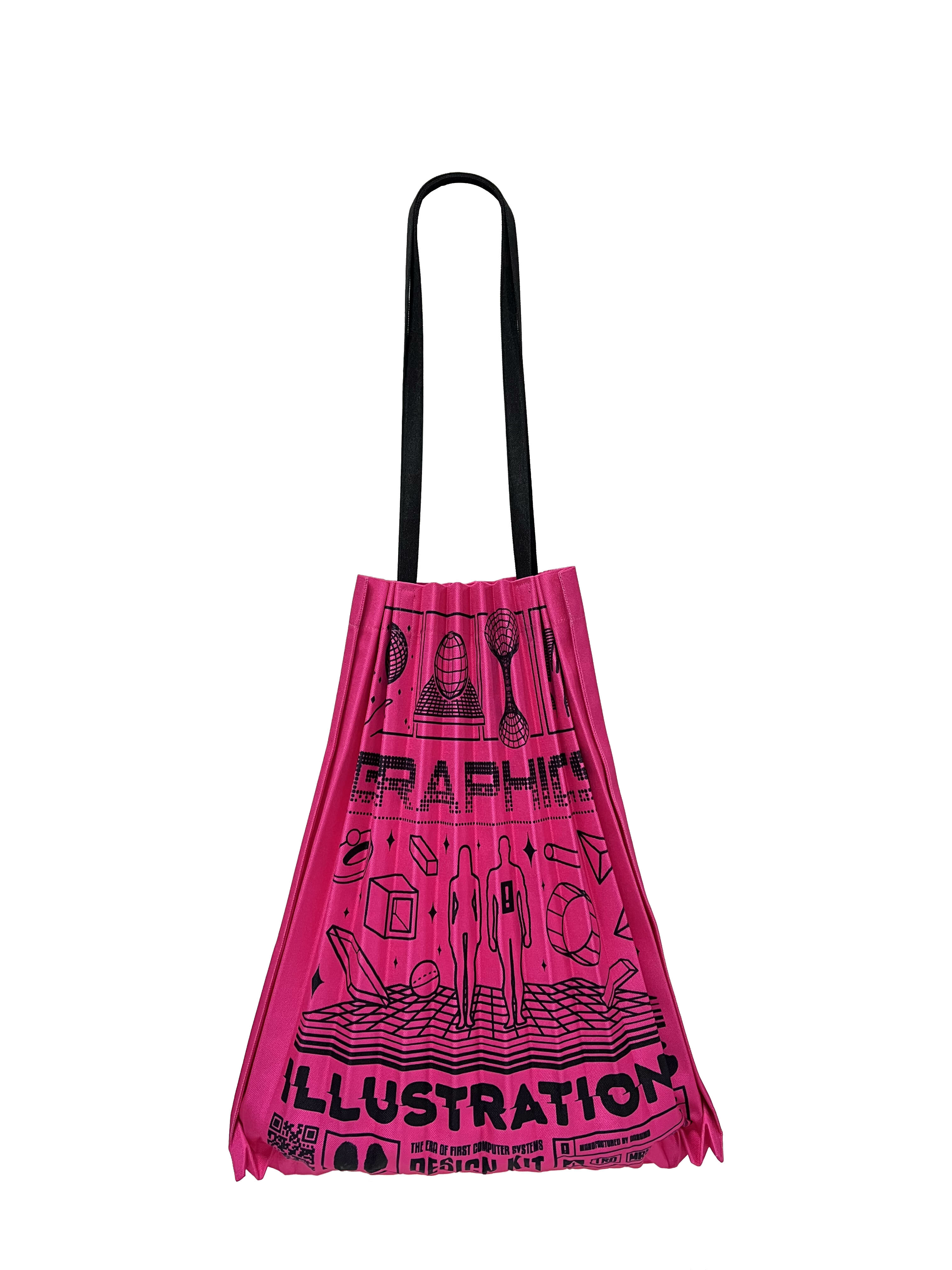 M1240107 | 塗鴉風壓褶包 玫紅色