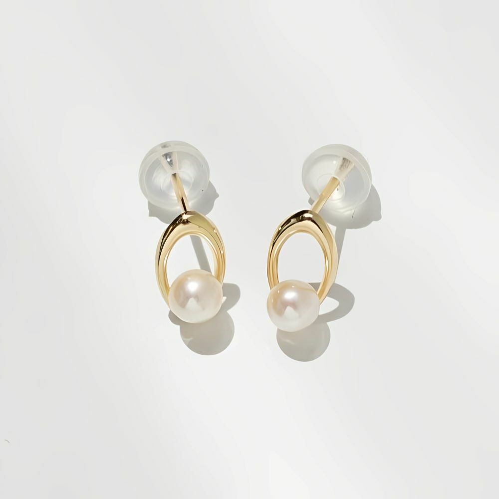 【me.luxe】K10橢圓框珍珠耳環