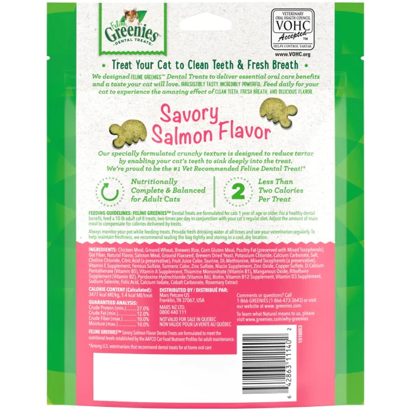 Feline Greenies Savory Salmon Flavored Dental Treats 4.6oz