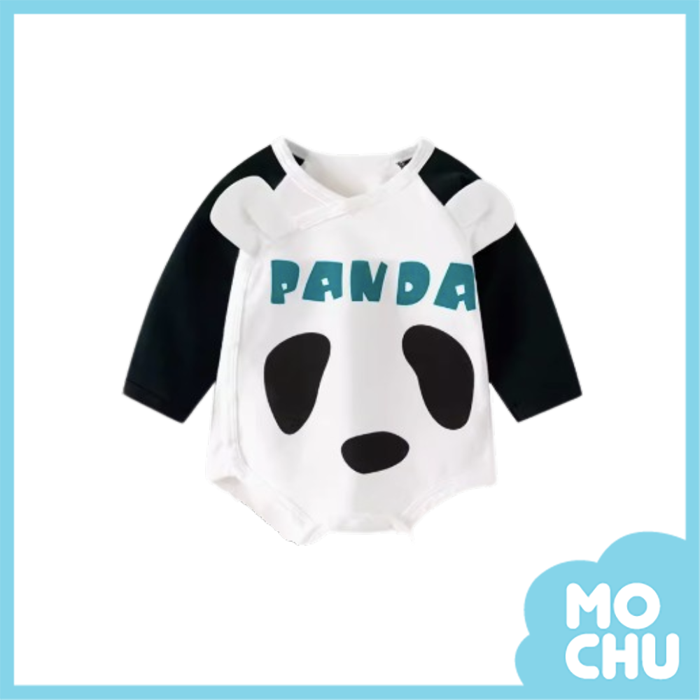 黑白小熊貓長袖包屁衣