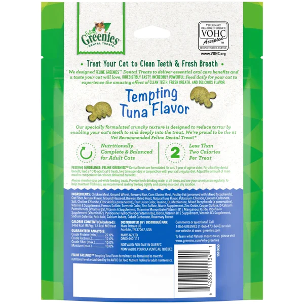 Feline Greenies Tempting Tuna Flavored Dental Treats 4.6 oz