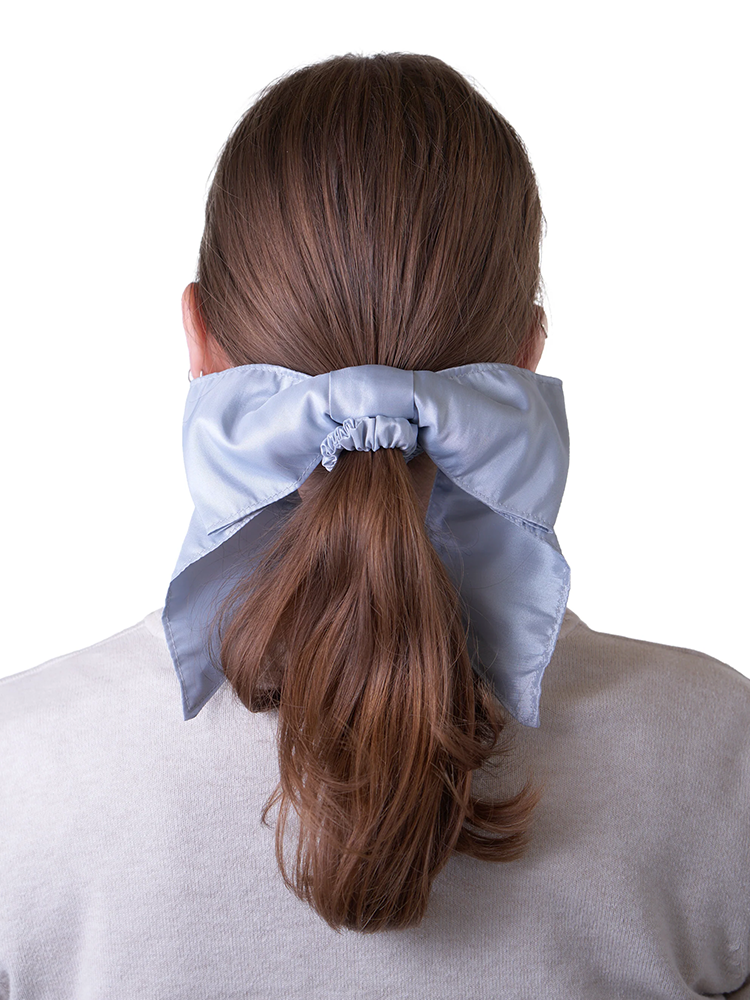 Maddy bow scrunchie in silver grey taffeta
