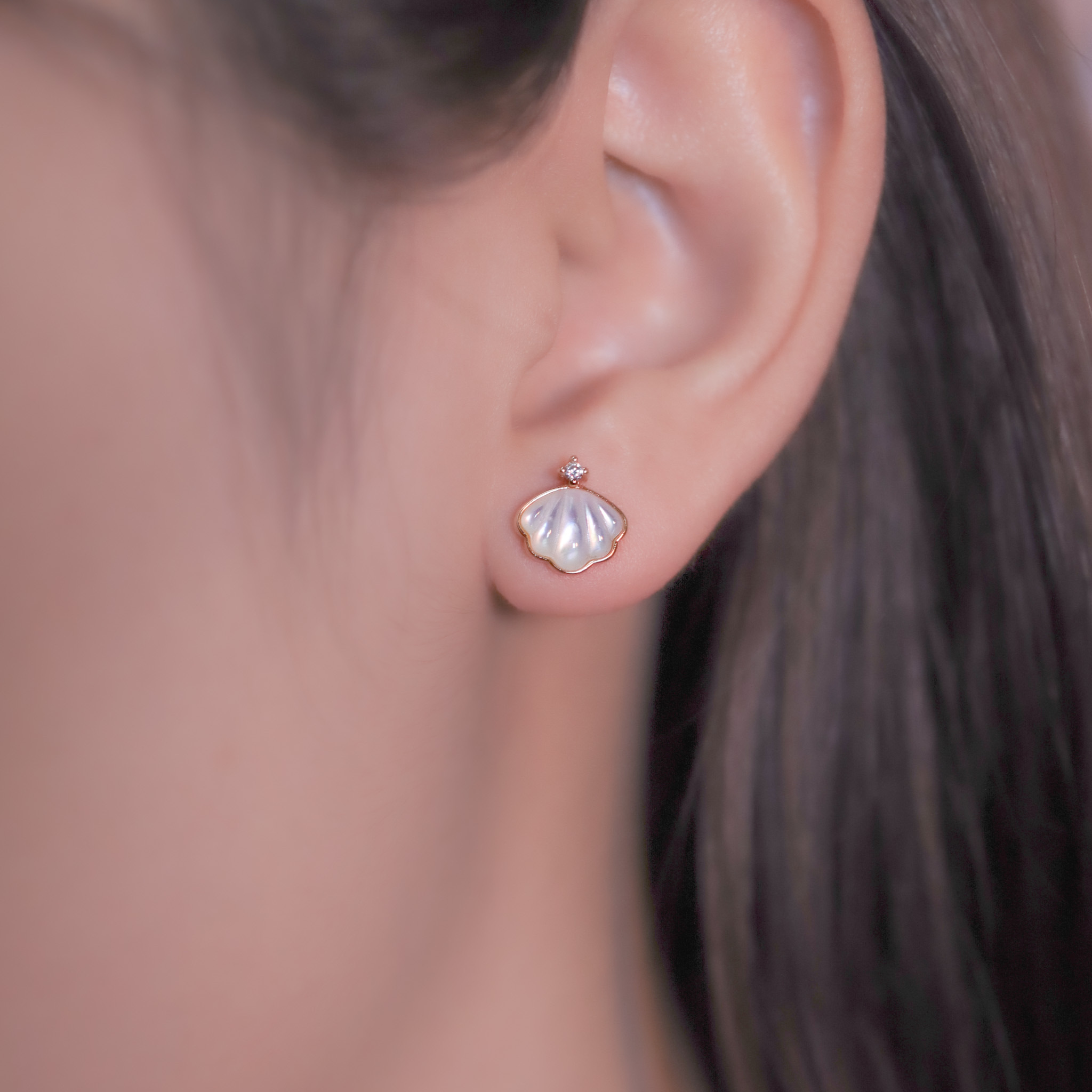 | 925純銀・白金・玫瑰金 | 純潔貝殼耳環 (銀/玫瑰金) | EA0726 |
