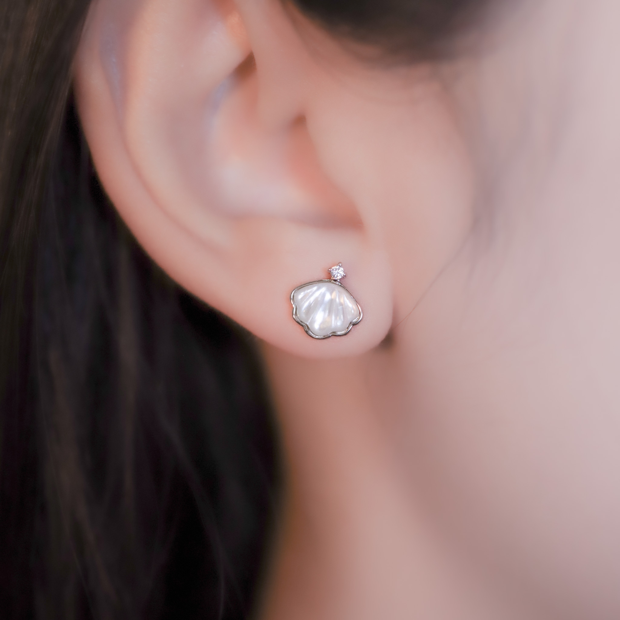 | 925純銀・白金・玫瑰金 | 純潔貝殼耳環 (銀/玫瑰金) | EA0726 |