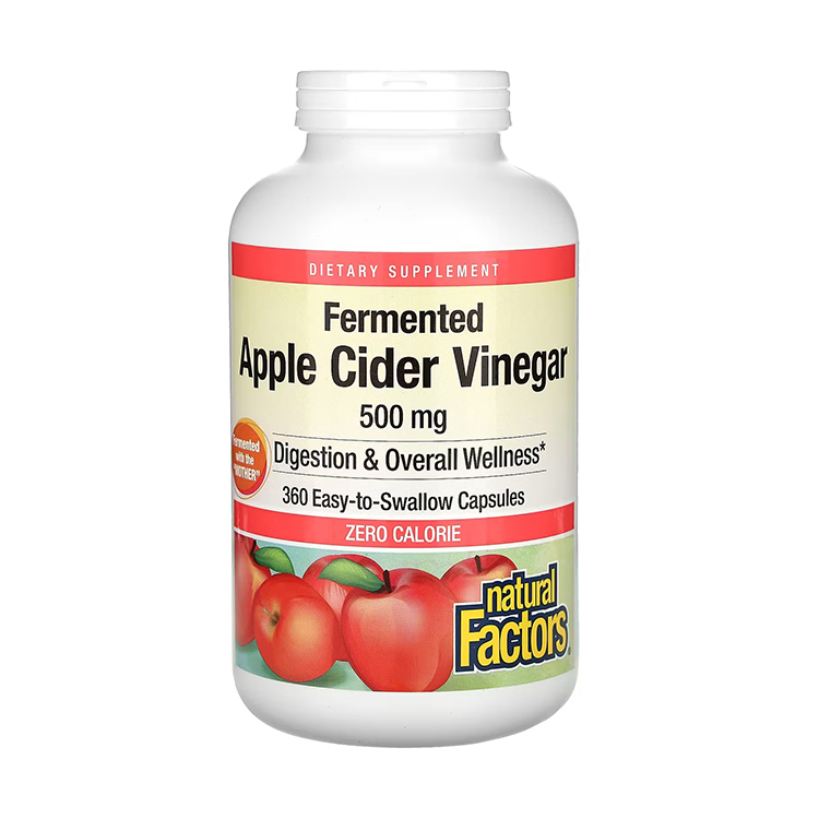 Natural Factors, Fermented Apple Cider Vinegar, 500 mg, 360 Easy-to -Swallow Capsules