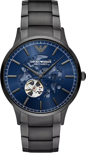 萬年鐘錶 - ARMANI  精品腕錶 湛藍炫黑風尚鏤空機械手錶 煙灰色不鏽鋼機械男錶 AR60056   錶徑43MM