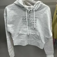 [S] MARITHE W CLASSIC LOGO CROP HOODIE ZIP UP,LIGHT HEATHER GRAY, 1MG23FHD106LHG (SMR37)