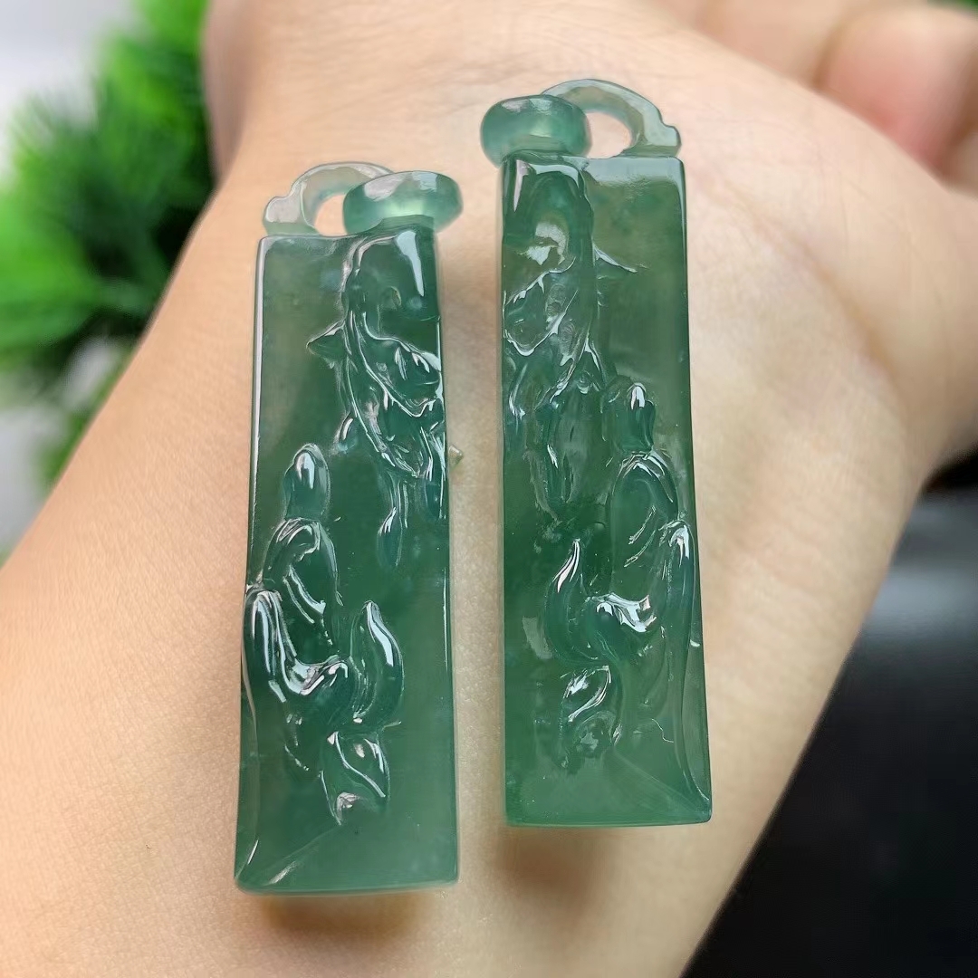 125355 翡翠藍水悟道一對